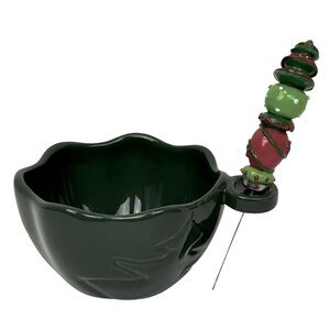 GANZ Bella Casa Green Festive Ceramic Bowl with SS Spreader EUC